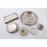 1960s silver dish with Tudor rose decoration, German silver (935) box, four silver and white metal c