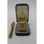 Dunhill gold plated lighter in box and Dunhill gold plated fountain pen (2)