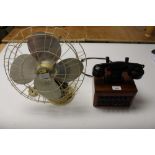 1930s Bakelite and wood framed Dictograph internal office telephone and vintage Limit desk fan (2)