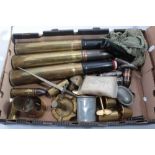 Collection of Trench Art ashtrays, lighters, military shell cases and other militaria (1 box)
