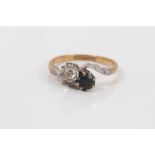 18ct gold diamond and sapphire crossover ring