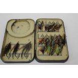 Group of Hardy fishing flies in black case together with related book (2)