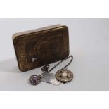 First World War Princess Mary Gift Tin together with Zeppelin L15 Whisky label and cap badges