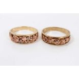 Two Clogau 9ct gold diamond set rings, both with rose gold foliate decoration