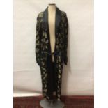 Vintage 1960s Solz Squirrel - Hangzhou. Satin silk rayon, Kimono style dressing gown with black and