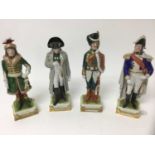 Four Continental porcelain military figures, 26cm high, impressed details to bases and marked Made i