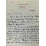 Edith Tolkien (1889-1971) a hand written double sided letter, together with a facsimile earlier lett