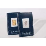 Switzerland - Pamp Bullion Bars to include Fine Gold 999.9 wt 2.5gm and Platinum 999.5 wt 1gm (2 Bul