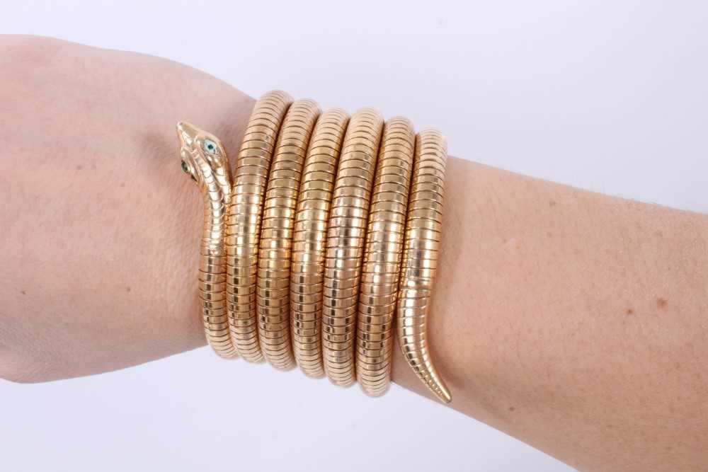 Good quality Art Deco gold plated (possibly French) snake coil bracelet - Image 6 of 6