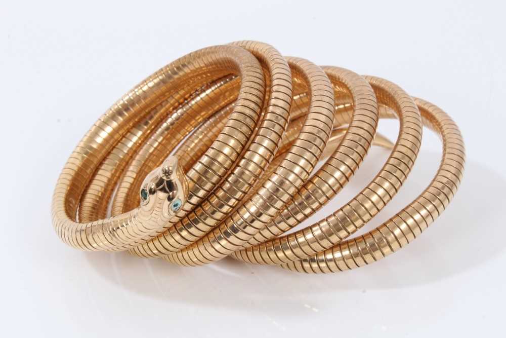 Good quality Art Deco gold plated (possibly French) snake coil bracelet - Image 2 of 6