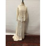 Edwardian skirt and blouse suit. Cream polka dot cotton with lace panels and inserts.