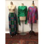 A group of 1960's and 70's ladies clothing including flare trousers by Rage, patchwork skirt by I Ma