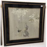 1920s / 30s Japanese embroidered silk panel in verre églomisé frame