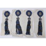 1920's Set of Four Large Beaded Dress ornamentation. Unused and mounted on waxed cotton pieces. Han