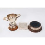 George V silver trophy cup, Birmingham 1913, on two turned wood bases mounted with Girl Guides relat