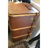 Vintage car exterior luggage box with chrome fittings, and a large wooden bound travel trunk (2)