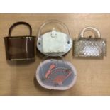 Four vintage c1950's Lucite handbags. Including clear lattice work with rhinestones and bronze colou