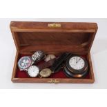Pulsar Chronograph wristwatch, three other vintage watches and desk clock