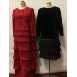 Designer Tomasz Starjewski selection of ladies clothing including black velvet cocktail dress with t