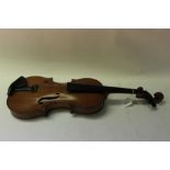Violin with label for Edward Withers, circa 1900, single piece back measuring 36.5cm long including