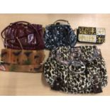 Vintage accessories including Versace Realizzato purse, two snake skin bags by Jane Shilton, other l