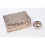 1950s silver cigarette box and silver napkin ring