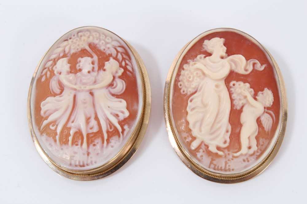 Two 9ct gold mounted carved shell cameo brooches and 9ct gold ring - Image 2 of 4