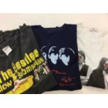 Box of tee shirts and sweat shirts including The Who, Beatles, Stones etc. Together with selection o