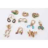 Ten pairs 9ct gold gem set earrings