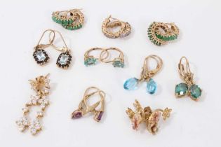 Ten pairs 9ct gold gem set earrings