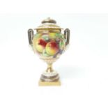 Royal Worcester Hand Painted vase and cover (finial AF)