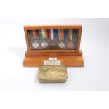 Boer War / First World War medal group, mounted in glazed frame together with a Princess Mary Gift t