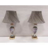 Pair of French 19C Sevres Style Porcelain Lamps with Gilt & Brass Mounts by L Henry ,