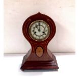 Edw Inlaid Mahogany Waistline Mantle Clock 23cm W 17cm D 35cm H