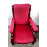 Vict Mahogany Upholstered Armchair ( Mint Condition) 70cm W 75cm D 95cm H