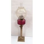 Vict Brass & Cranberry Oil Lamp 77cm H