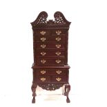 Reproduction Swan Neck Mahogany Chest on Chest 70cm W 33cm D 157cm H