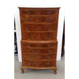 Exceptional Quality Bowfront Burr Walnut Chest on Chest 86cm W 46cm D 156cm H