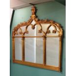 Gothic Style Gilt Overmantle Mirror 150cm W x 147cm H