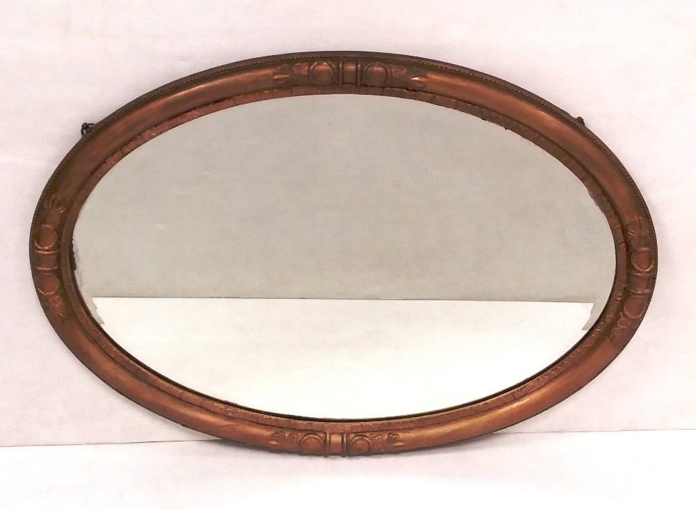 Vict Gilt Oval Bevelled Mirror 88cm W x 63cm H