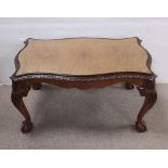 Burr Walnut Ball & Claw Serpentine Coffee Table with Glass Protector 86cm W 48cm D 48cm H