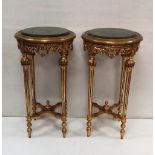 Quality Pair of Gilt Tables with Marble Tops 41cm Diam x 75cm H