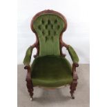 Vict Walnut Upholstered Armchair 68cm W 75cm 100cm H