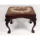 Early 19C Carved Mahogany Ball & Claw Stool with Handmade Tapestry Seat 66cm W 46cm D 53cm H