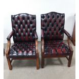 Pair of Bergundy Deep Buttoned Mahogany Desk Chairs 60cm W 67cm D 100cm H