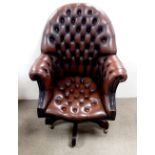 Brown Leather Deep Buttoned Directors Chair 78cm W 70cm D 115cm H