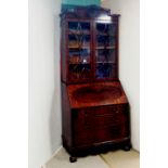 Elegant Edw Flamed Mahogany Bureau Bookcase 93cm W 58cm D 220cm H