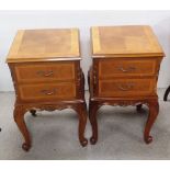 Pair of Inlaid Walnut Cabriole Leg 2 Drawer Night Stands 39cm Sq 70cm H