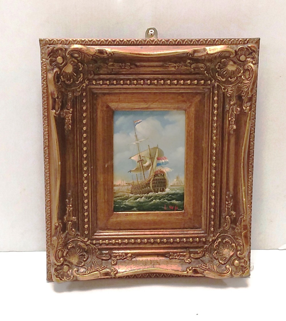 Heavy Gilt Framed Nautical Scene 34cm x 39cm H