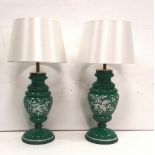 Pair of Green Opaline Lamps,